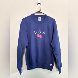 Vtg Russell Athletic Unisex USA Flag Crewneck Sweatshirt Mens S Womens M